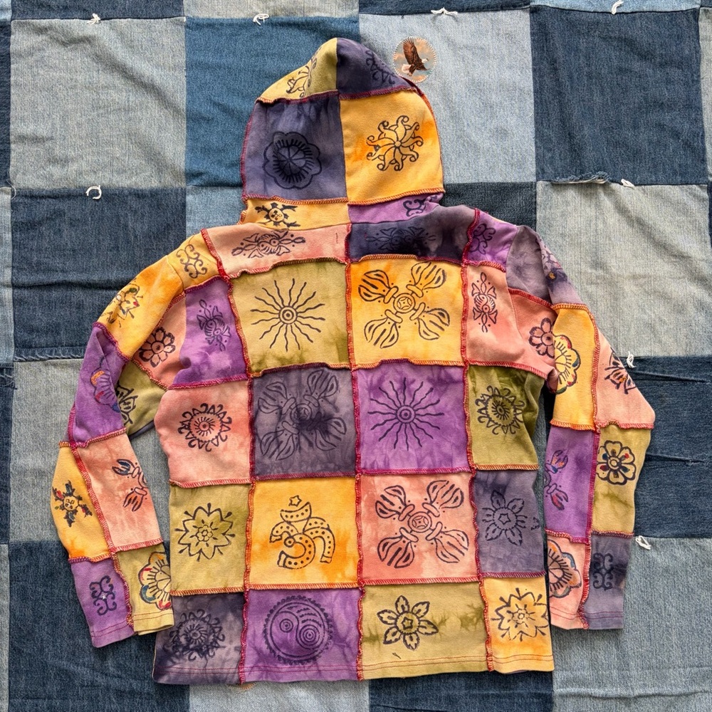 boho sun patchwork rising international zip up ho… - image 3